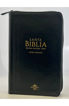 Biblia RVR 1960 Letra Grande Tamaño Manual Símil Piel Negro con Cierre