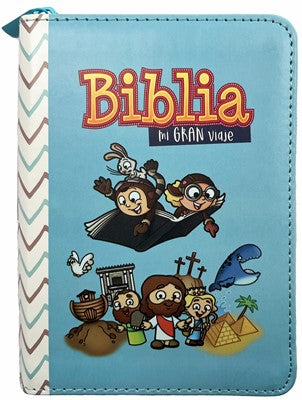 Image of Biblia RVR60 Mi gran viaje bolsillo i/piel Azul Rayas cierre e índice