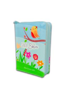 Biblia RVR 1960 Bolsillo Azul Verde Pájaro Símil Piel con Cierre