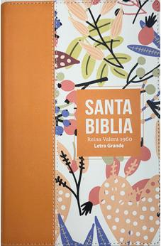 Biblia RVR 1960 Letra Grande Tamaño Manual Símil Piel Naranja Clara