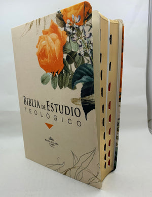 Biblia RVR 1960 de Estudio Teológico Flores Naranja con Índice