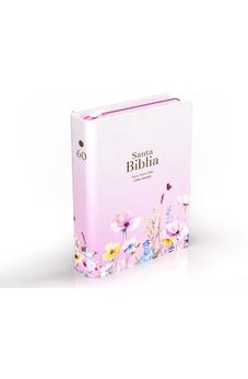 Image of Biblia RVR 1960 Compacta Letra Grande 11 puntos Símil Piel Rosa Flores con Cierre y Índice
