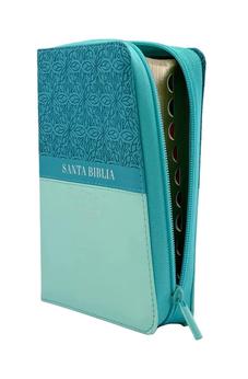 Biblia RVR 1960 Letra Grande Tamaño Manual Bifloral Turquesa Símil Piel