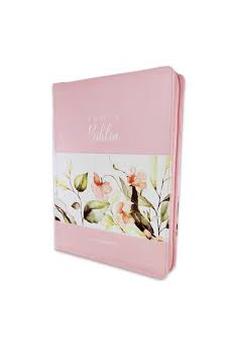 Biblia RVR 1960 Letra Gigante Boho Rosa Símil Piel con Índice y Cierre