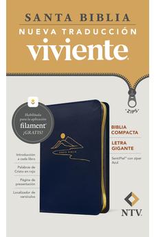Image of Biblia NTV Compacta Letra Gigante con Filament Símil Piel Azul Letra Roja Cierre
