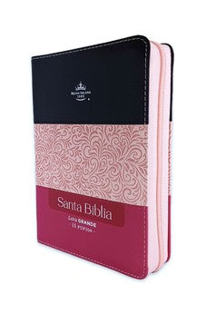 Image of Biblia RVR 1960 Letra Grande Compacta 11 puntos Tricolor Negro Rosa Fucsia Símil Piel con Índice con Cierre