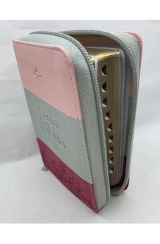 Image of Biblia RVR 1960 Bolsillo Símil Piel Tricolor Rosa Gris Fucsia con Índice