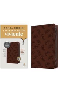 Biblia NTV Ultrafina  Letra Grande con Filament Símil Piel Palmera Café Índice Letra Roja Cierre