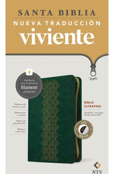 Biblia NTV Ultrafina con Filament Verde Esmeralda Símil Piel con Índice y Cierre