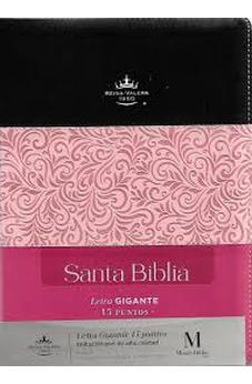 Biblia RVR 1960 Letra Gigante Tricolor Negro Rosa Fucsia Símil Piel con Índice y Cierre