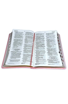 Biblia RVR 1960 Letra Grande Tamaño Manual Símil Piel Rosa con Índice