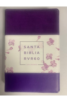 Image of Biblia RVR 1960 Letra Grande Tamaño Manual Morado Blanco con Flores Lila con Índice