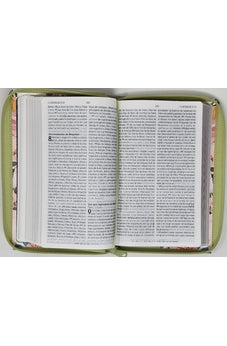 Image of Biblia RVR 1960 de Promesas Letra Grande Tamaño Manual Verde Flores Simil Piel con Cierre