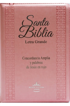 Biblia RVR 1960 Letra Grande Palabras de Jesús en Rojo con Concordancia Rvr056Clgpjrzt Tapa Imitación Cuero Rosa Cierre Canto Plateado Índice