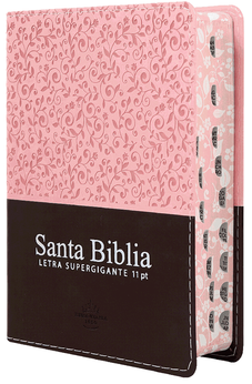 Biblia RVR 1960 Letra Grande 11 Puntos Compacta Concordancia Duotone Rosa y Marrón Canto Floreado Índice Guantes