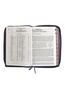 Biblia RVR 1960 Letra Grande Tamaño Manual Símil Piel Duotone Lila Morado con Índice con Cierre