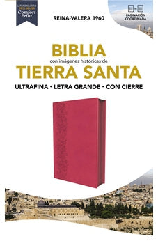 Biblia RVR 1960 Tierra Santa Ultrafina Letra Grande Fucsia Símil Piel con Cierre