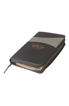 Image of Biblia RVR 1960 Letra Grande Tamaño Manual Símil Piel Duotone Negro Gris con Cierre