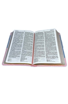 Biblia RVR 1960 Letra Grande Tamaño Manual Símil Piel Rosa Azul