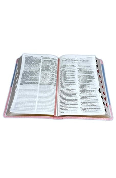 Biblia RVR 1960 Letra Grande Tamaño Manual Símil Piel Duotone Rosa Azul con Índice con Cierre