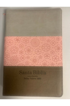 Biblia RVR 1960 Letra Grande Tamaño Manual Blanco Rosa Marrón con Índice