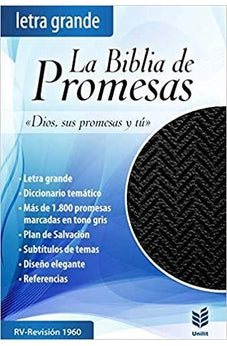 Biblia RVR 1960 Promesas Letra Grande Piel Negro con Cierre