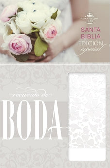 Biblia RVR 1960 Recuerdo de Boda Blanco Floral Símil Piel