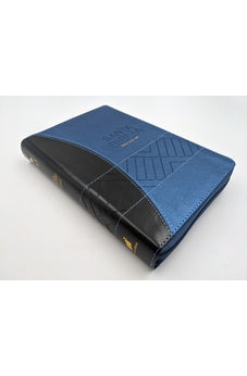 Image of Biblia RVR 1960 Letra Grande Tamaño Manual Negro Azul Rectángulos con Cierre
