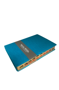 Image of Biblia RVR 1960 Letra Gigante Piel Tela Turquesa Gris con Índice