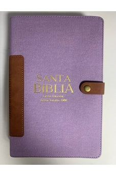 Image of Biblia RVR 1960 Letra Grande Tamaño Manual Piel Tela Vintage Lila Café con Broche