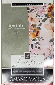 Image of Biblia RVR 1960 de Promesas Letra Grande Tamaño Manual Verde Flores Simil Piel con Cierre
