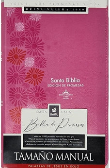 Biblia RVR 1960 de Promesas Letra Grande Tamaño Manual Rosada Flores Simil Piel con Cierre con Índice