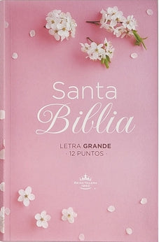 Biblia RVR 1960 Letra Grande Tamaño Manual Tapa Flex Rosada Flores con Índice