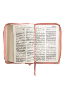 Biblia RVR 1960 Letra Grande Tamaño Manual Símil Piel Rosa con Cierre