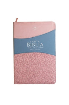 Image of Biblia RVR 1960 Letra Grande Tamaño Manual Símil Piel Duotone Rosa Azul con Cierre