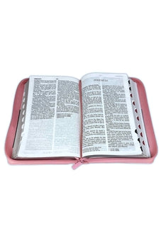 Biblia RVR 1960 Letra Grande Tamaño Manual Símil Piel Rosa Café Filigranas Primaverales con Índice con Cierre