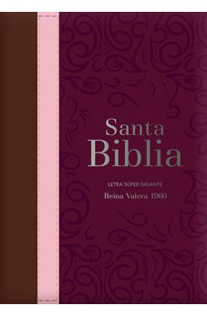 Biblia RVR 1960 Letra Súper Gigante Tricolor Guinda Palo Rosa Marrón con Cierre con Índice
