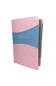 Biblia RVR 1960 Letra Grande Tamaño Manual Símil Piel Rosa Azul