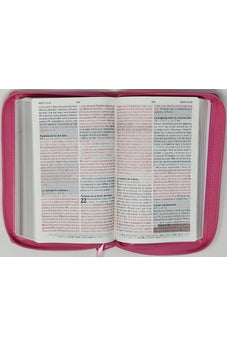 Image of Biblia RVR 1960 de Promesas Letra Grande Tamaño Manual Rosada Flores Simil Piel con Cierre